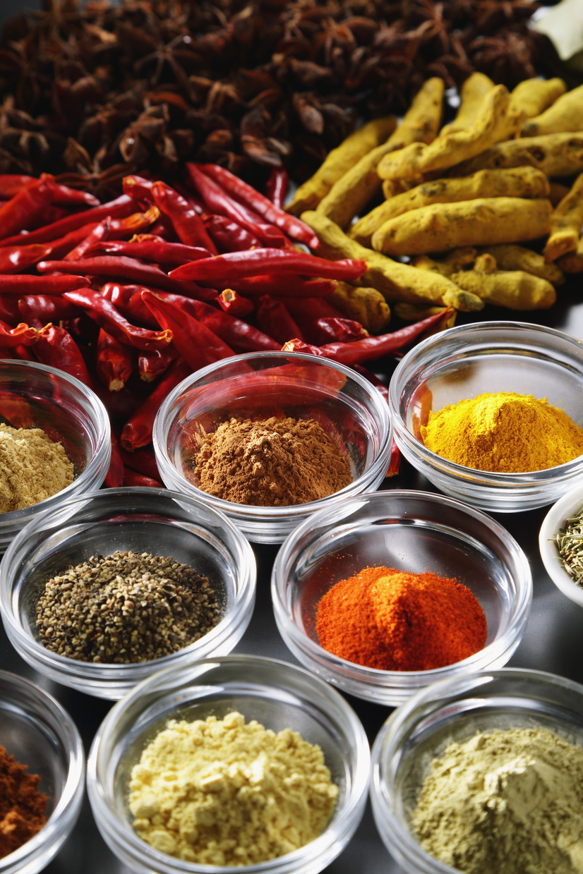 Ground spices in bowls